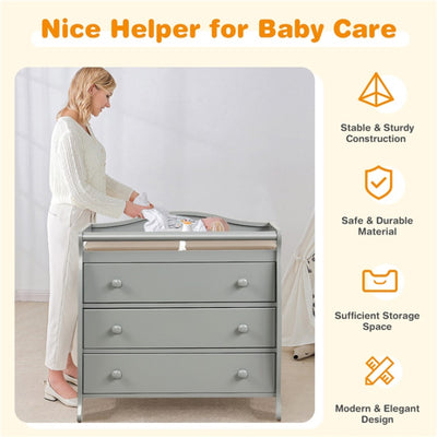 2 In 1 Baby Changer Dresser 3-Drawer Infant Diaper Changing Table with Safety Belt for Nursery