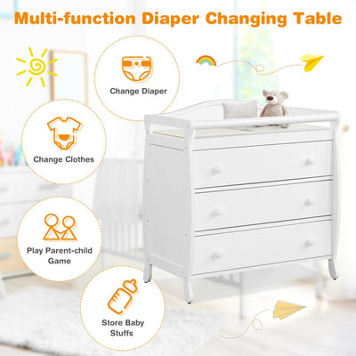2 In 1 Baby Changer Dresser 3-Drawer Infant Diaper Changing Table with Safety Belt for Nursery