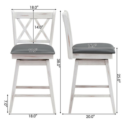 2 Pieces 25 Inch Counter Height Bar Stool 360° Swivel Seat with Soft Cushion and Ergonomic Backrest