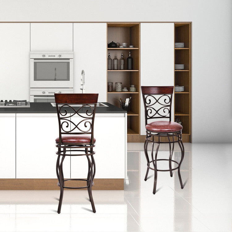2 Pieces 360 Degree Swivel Vintage Bar Stools 30" Counter Height Bistro Dining Chairs with Leather Padded Seat