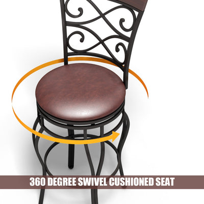 2 Pieces 360 Degree Swivel Vintage Bar Stools 30" Counter Height Bistro Dining Chairs with Leather Padded Seat