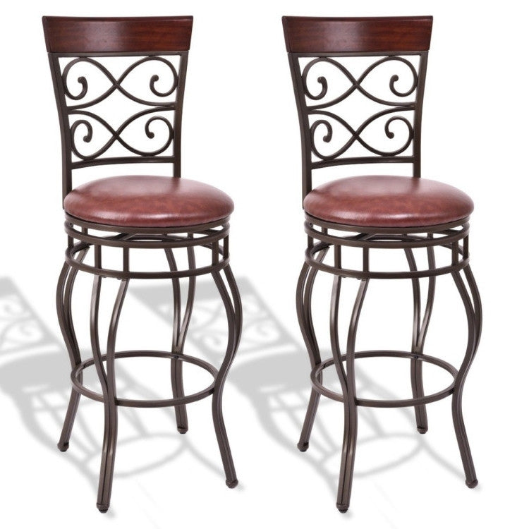 2 Pieces 360 Degree Swivel Vintage Bar Stools 30" Counter Height Bistro Dining Chairs with Leather Padded Seat