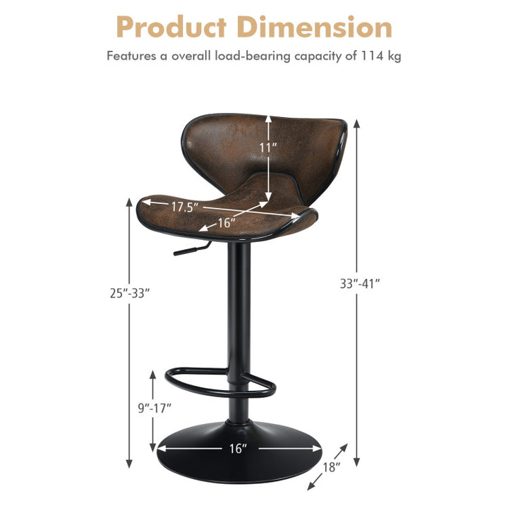 2 Pieces Adjustable Counter Height Bar Stools 360 Degrees Swivel Armless Dining Chair for Pub Kitchen