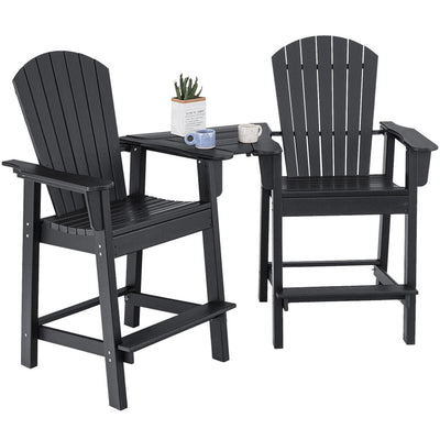 2 Pieces HDPE Tall Adirondack Chair Outdoor Barstools with Middle Connecting Tray and Umbrella Hole