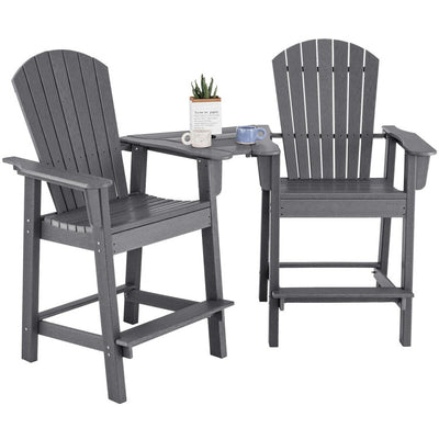 2 Pieces HDPE Tall Adirondack Chair Outdoor Barstools with Middle Connecting Tray and Umbrella Hole