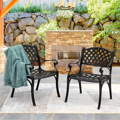 2 Pieces Outdoor Armchairs All-Weather Cast Aluminum Bistro Chairs Patio Dining Chairs with Armrests and Adjustable Feet