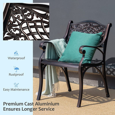 2 Pieces Outdoor Armchairs All-Weather Cast Aluminum Bistro Chairs Patio Dining Chairs with Armrests and Adjustable Feet