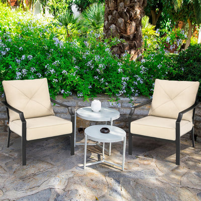 2 Pieces Patio Garden Dining Chairs Outdoor Bistro Armchairs with Padded Cushions