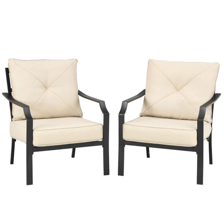 2 Pieces Patio Garden Dining Chairs Outdoor Bistro Armchairs with Padded Cushions
