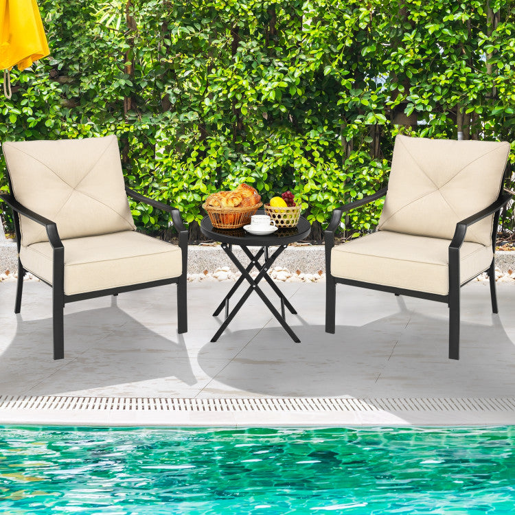2 Pieces Patio Garden Dining Chairs Outdoor Bistro Armchairs with Padded Cushions