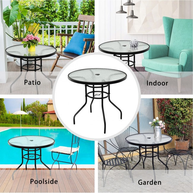 32 Inch Tempered Glass Patio Round Table