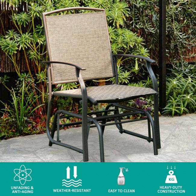 Single Patio Rocking Chair Swing Glider With Sturdy Metal Frame