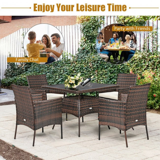 Outdoor 5PCS Dining Table Set with 1 Table and 4 Single Sofas