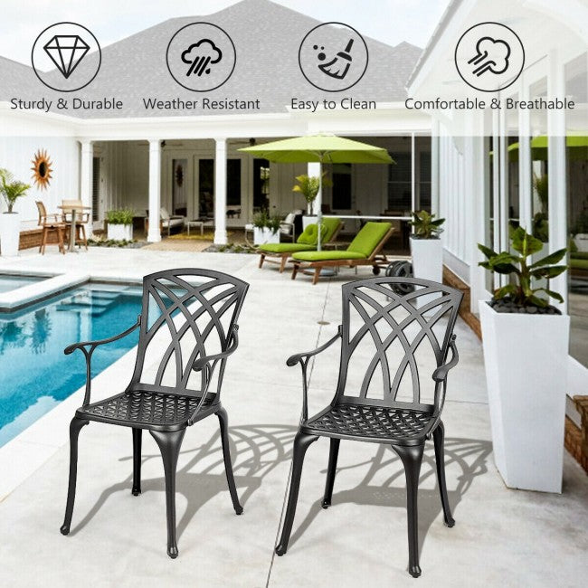 2 Pieces Durable Aluminum Dining Chairs Set with Armrest