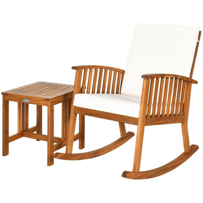 2 Pieces Acacia Wood Patio Rocking Chair Table Set