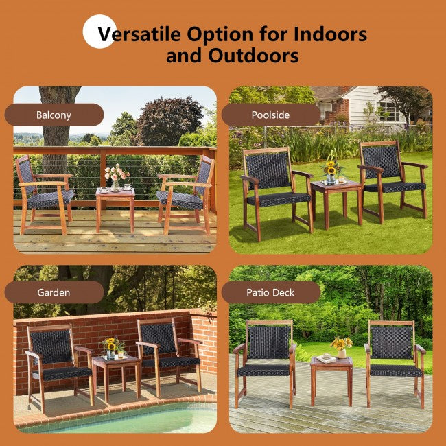 3 Pieces Rattan Bistro Set with Acacia Wood Frame for Garden