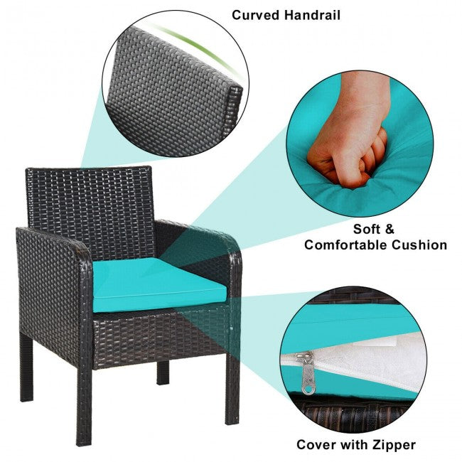 4Pcs Patio Rattan Wicker Furniture Set Conversation Sofa Bench Cushion