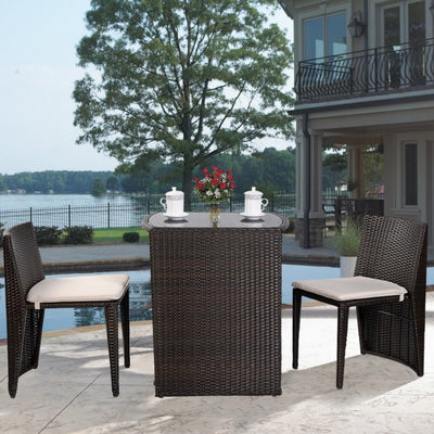 3 Pcs Patio Wicker Table and Chair Set