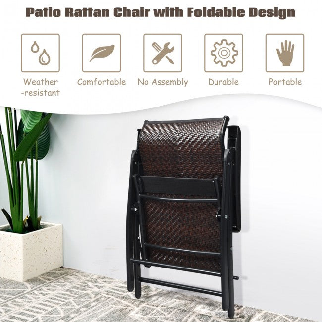 2 Pieces Patio Rattan Folding Reclining Chair