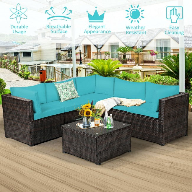 6 Pieces Patio Furniture Sofa Set with Cushions for Outdoor