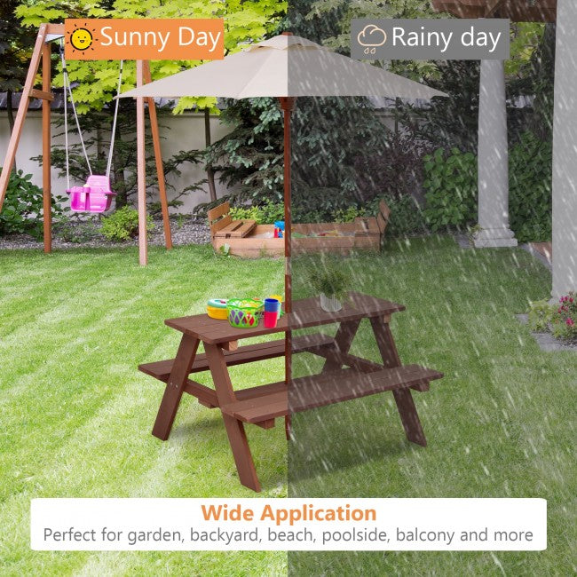 4-Seat Outdoor Picnic Table Bench with Umbrella