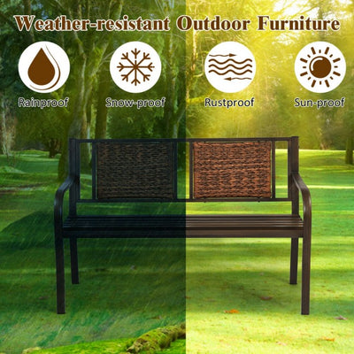 Outdoor Porch Furniture Patio Garden Bench Steel Frame Rattan