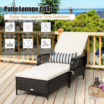 Adjustable PE Rattan Chaise Lounge Chair Arm Chair Recliner with Pillow