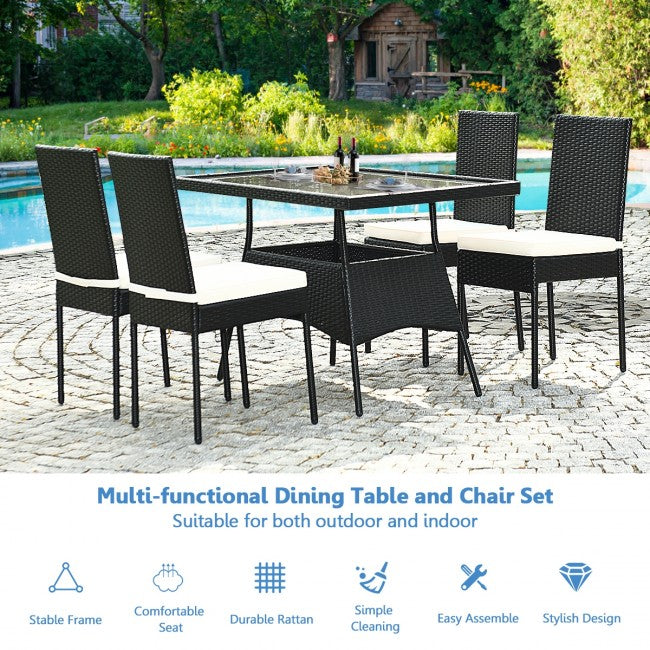 5 Pcs Outdoor Patio Rattan Dining Set