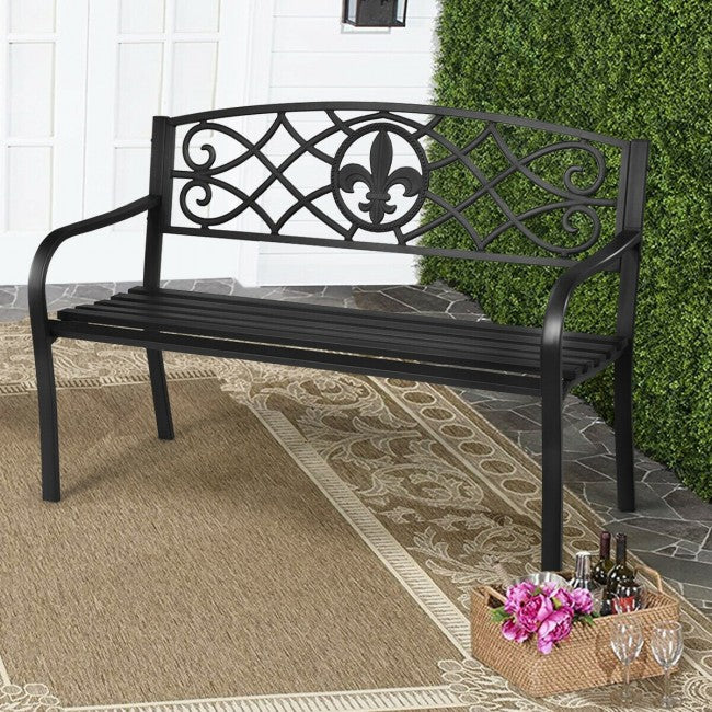 Outdoor Garden Steel Bench Patio Furniture Chair with Slatted Seat