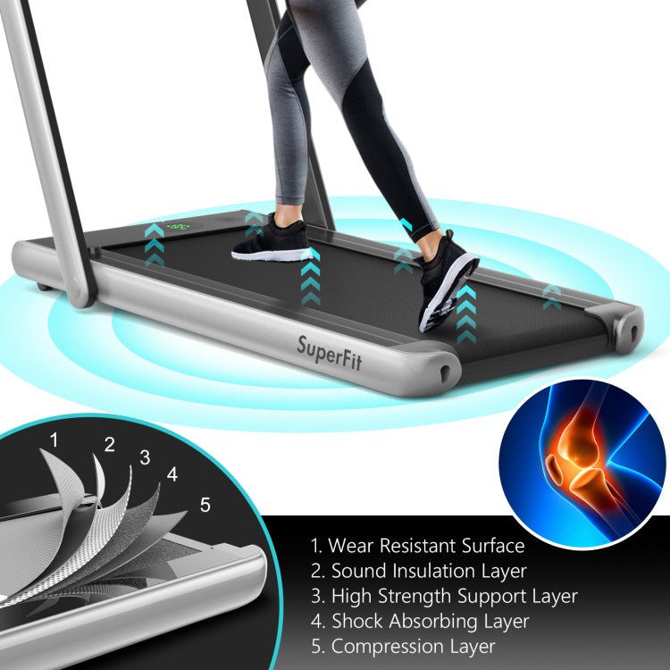 2 in 1 Folding Electric Treadmill 2.25HP Running Machine with LED Display and Remote Control