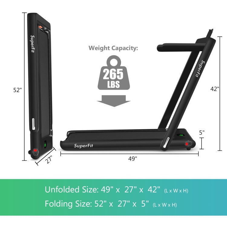 2 in 1 Folding Electric Treadmill 2.25HP Running Machine with LED Display and Remote Control