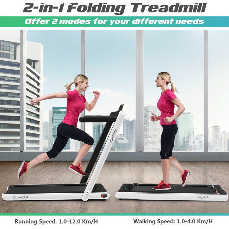 2 in 1 Folding Electric Treadmill 2.25HP Running Machine with LED Display and Remote Control