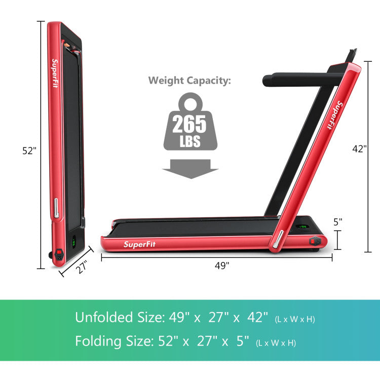 2 in 1 Folding Electric Treadmill 2.25HP Running Machine with LED Display and Remote Control