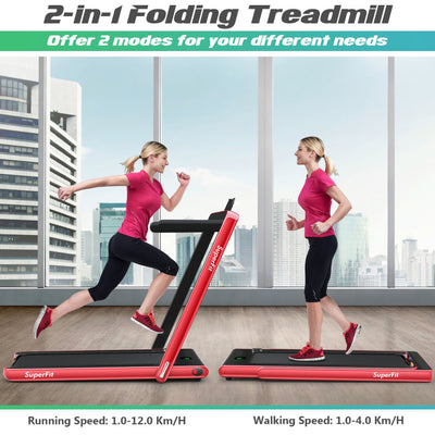 2 in 1 Folding Electric Treadmill 2.25HP Running Machine with LED Display and Remote Control