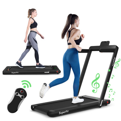 2 in 1 Folding Electric Treadmill 2.25HP Running Machine with LED Display and Remote Control