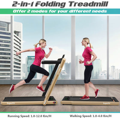 2 in 1 Folding Electric Treadmill 2.25HP Running Machine with LED Display and Remote Control