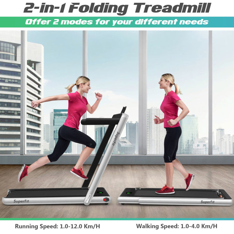 2 in 1 Folding Electric Treadmill 2.25HP Running Machine with LED Display and Remote Control