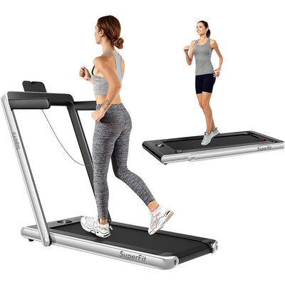 2 in 1 Folding Electric Treadmill 2.25HP Running Machine with LED Display and Remote Control