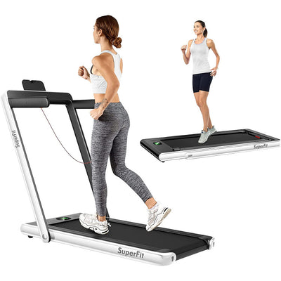 2 in 1 Folding Electric Treadmill 2.25HP Running Machine with LED Display and Remote Control