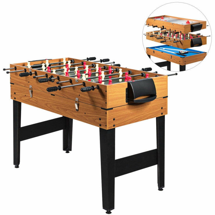 3-in-1 Combo Game Table 48Inch Multi Game Table with Soccer Slide Hockey Billiard for Game Rooms Family Night