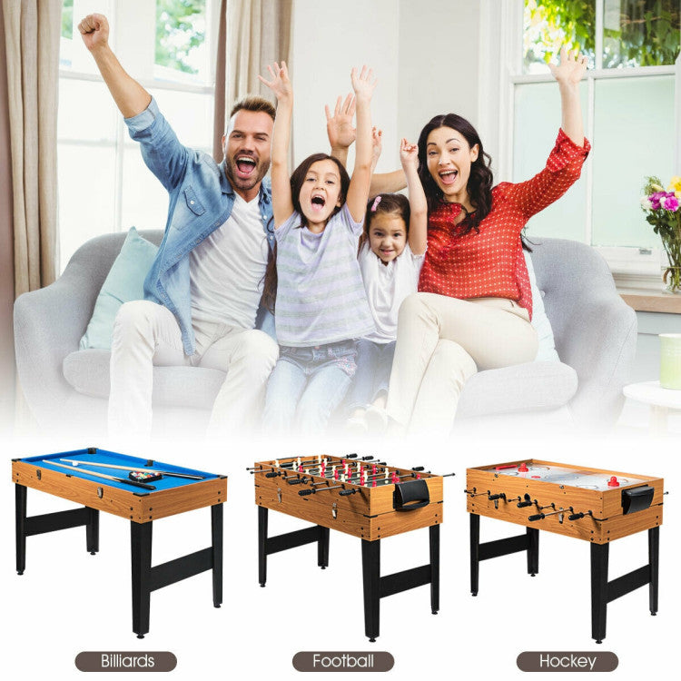 3-in-1 Combo Game Table 48Inch Multi Game Table with Soccer Slide Hockey Billiard for Game Rooms Family Night
