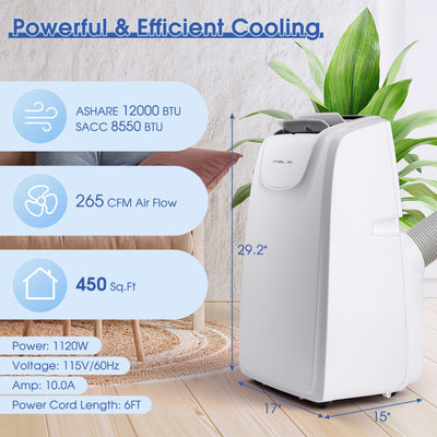 3-in-1 Multifunctional Air Conditioner Portable Evaporative Air Cooler AC with Dehumidifier Function and Smart Timer for Home Office