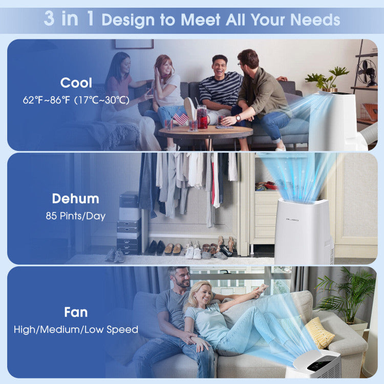 3-in-1 Multifunctional Air Conditioner Portable Evaporative Air Cooler AC with Dehumidifier Function and Smart Timer for Home Office