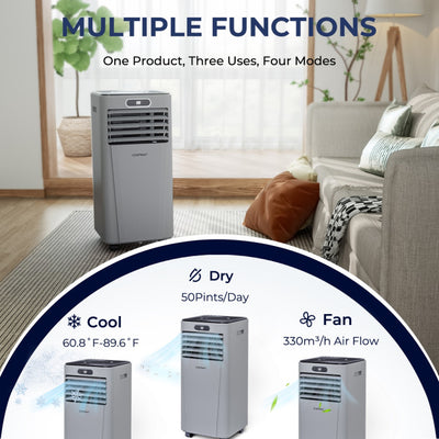 3-in-1 Portable Air Conditioner 10000BTU Air Cooler Fan with 24H Timer Function and Remote Control