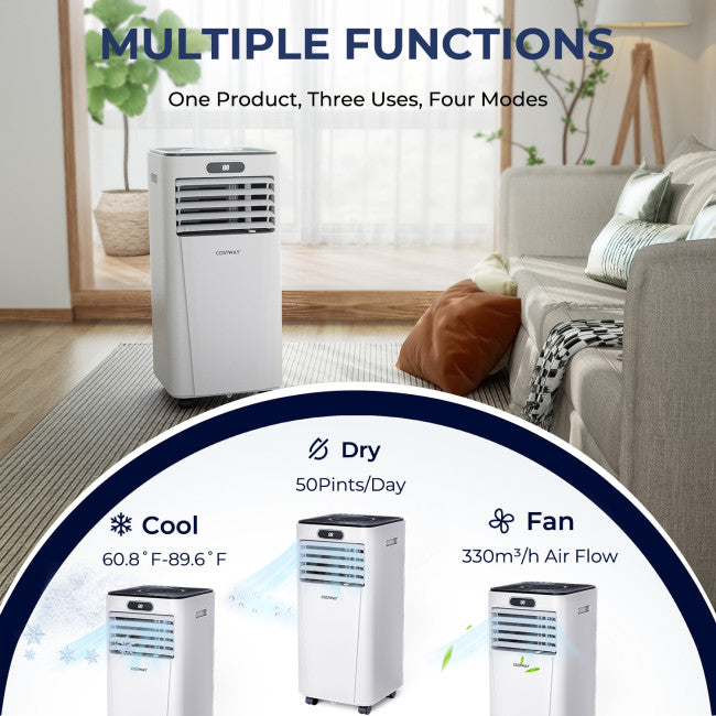 3-in-1 Portable Air Conditioner 10000BTU Air Cooler Fan with 24H Timer Function and Remote Control