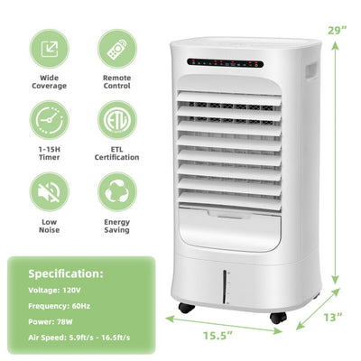 3-in-1 Portable Evaporative Air Conditioner Air Cooler Fan with 3 Wind Modes and 3 Fan Speeds