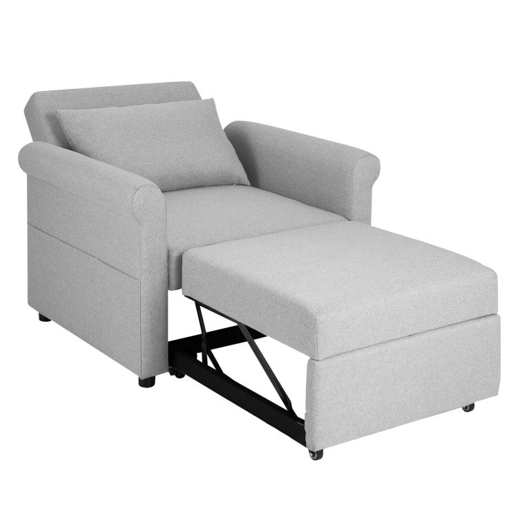 3-in-1 Pull-out Convertible Sleeper Chair Sofa Bed Adjustable Single Armchair with Side Pockets