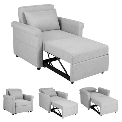 3-in-1 Pull-out Convertible Sleeper Chair Sofa Bed Adjustable Single Armchair with Side Pockets