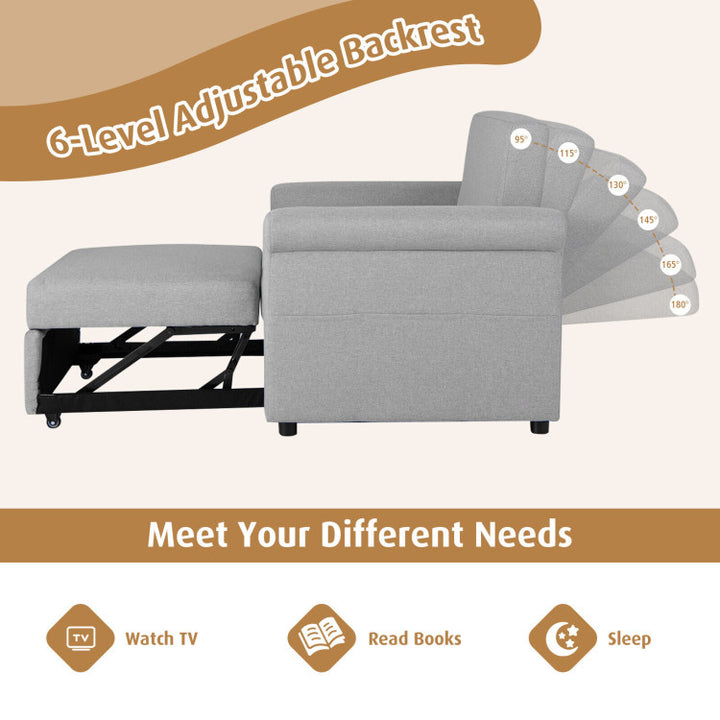 3-in-1 Pull-out Convertible Sleeper Chair Sofa Bed Adjustable Single Armchair with Side Pockets