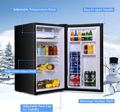 3.2 CU.FT Compact Refrigerator Single Door Freezer Mini Cooler Fridge with Adjustable Thermostat and Removable Glass Shelves for Dorm Apartment Office